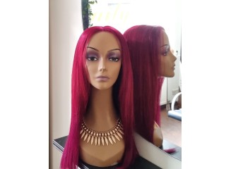 4x4 closure wig, velvet red, real hair 18"