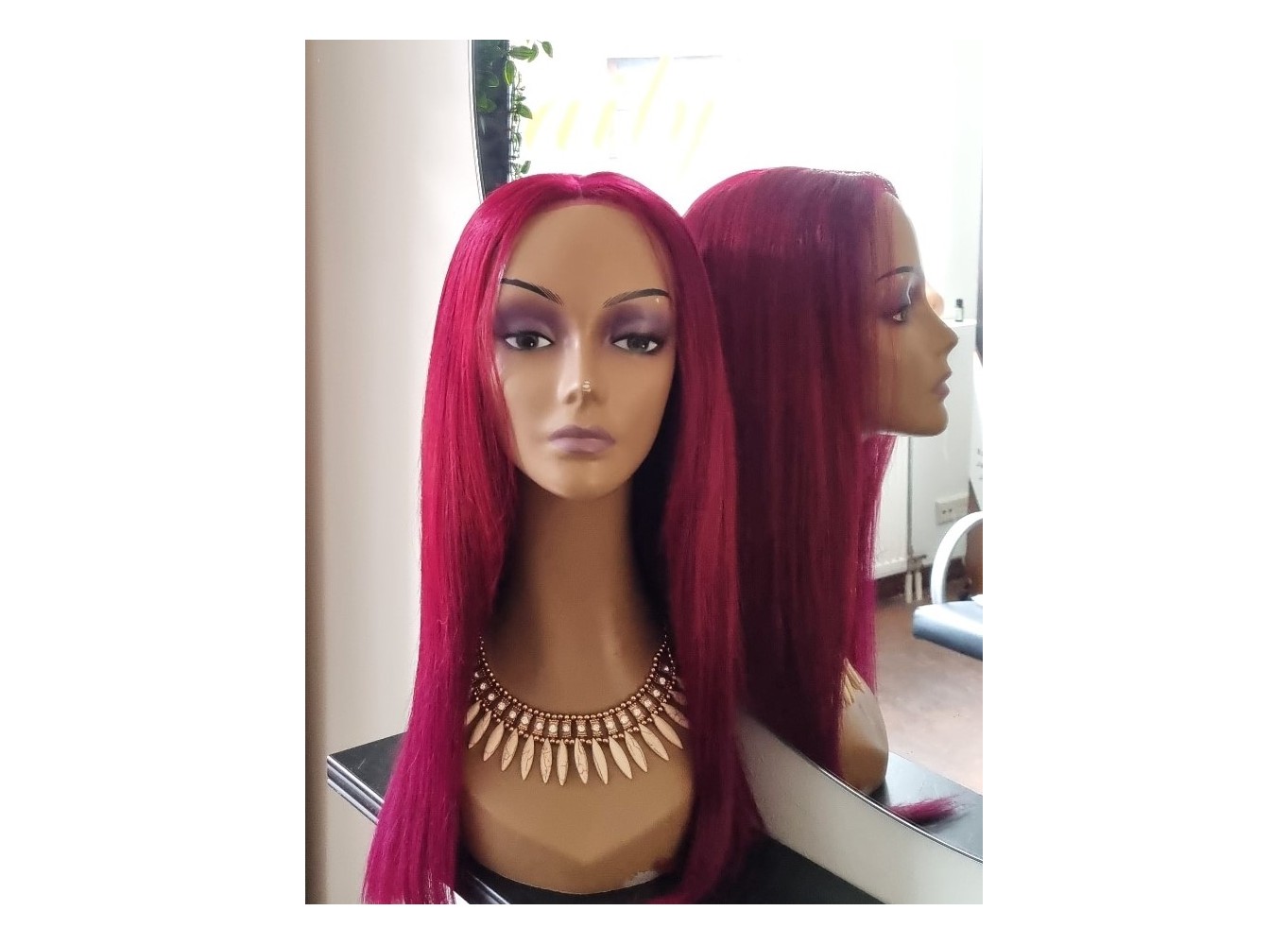 4x4 closure wig, velvet red, real hair 18"
